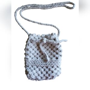 Handmade Macrame Bucket Bag, Adjustable Strap, Natural Color, 100% Cotton, 8x9x3